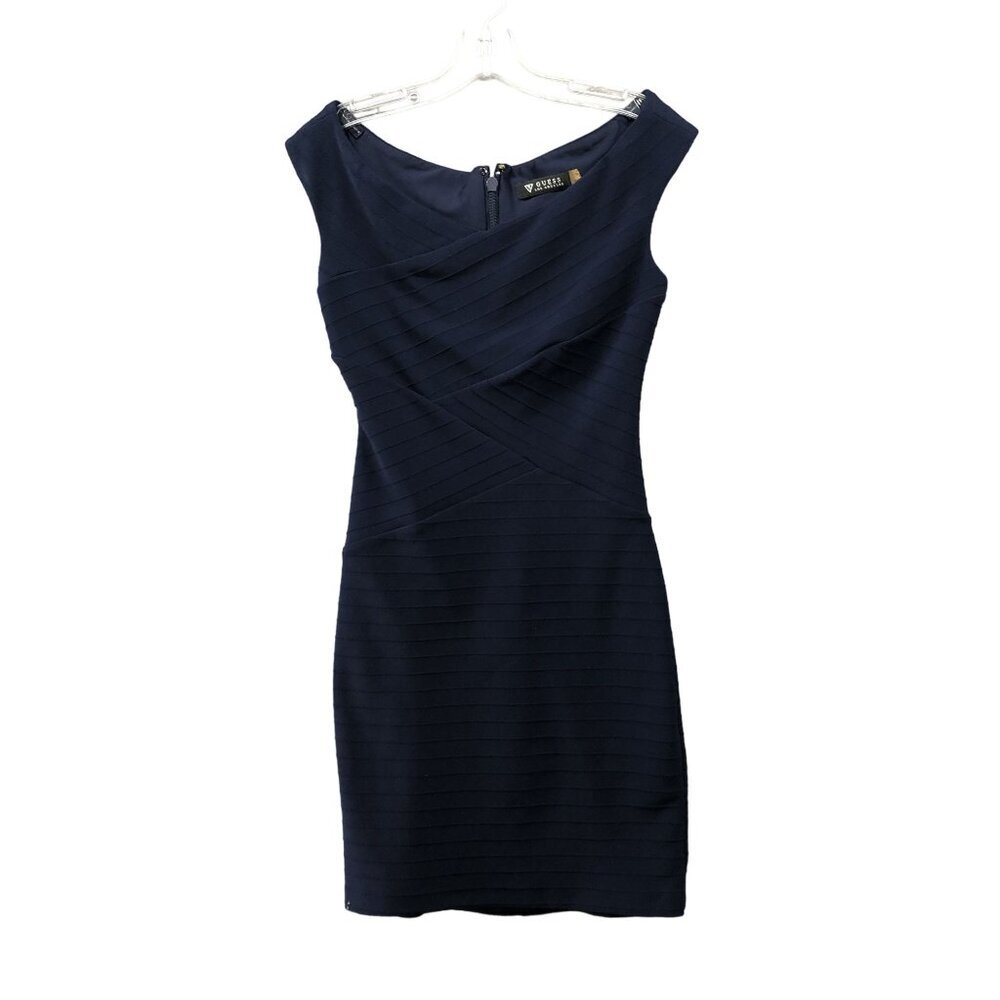 Guess Bodycon Mini Dress Womens Size 4 Navy Blue‎ Bandage Sleeveless V-Neck